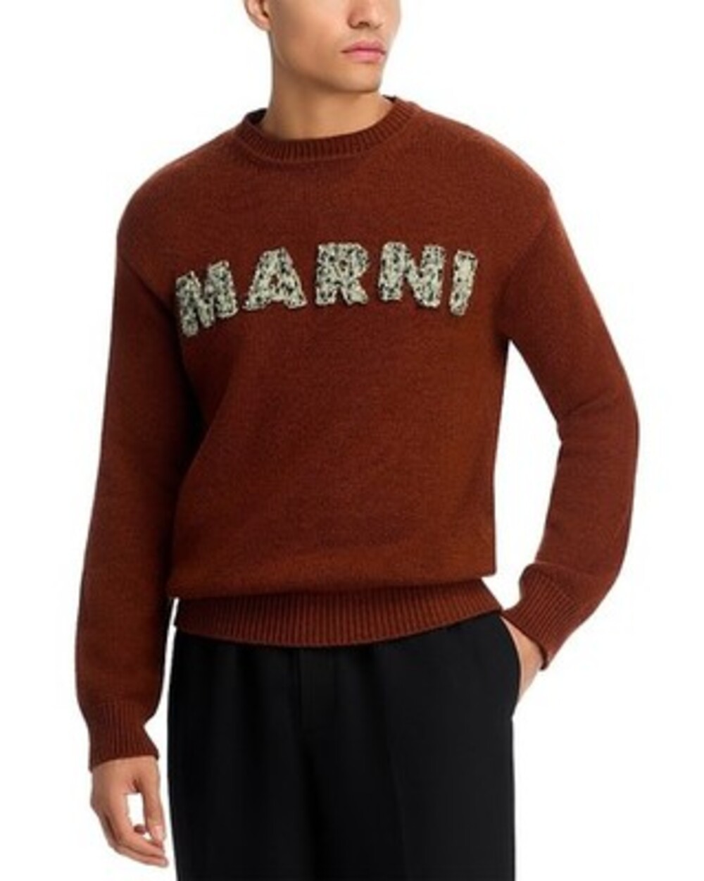 Marni Virgin Wool with Brushed Logo Gauge Sweater Men's 50 Maroon Long Sleeve